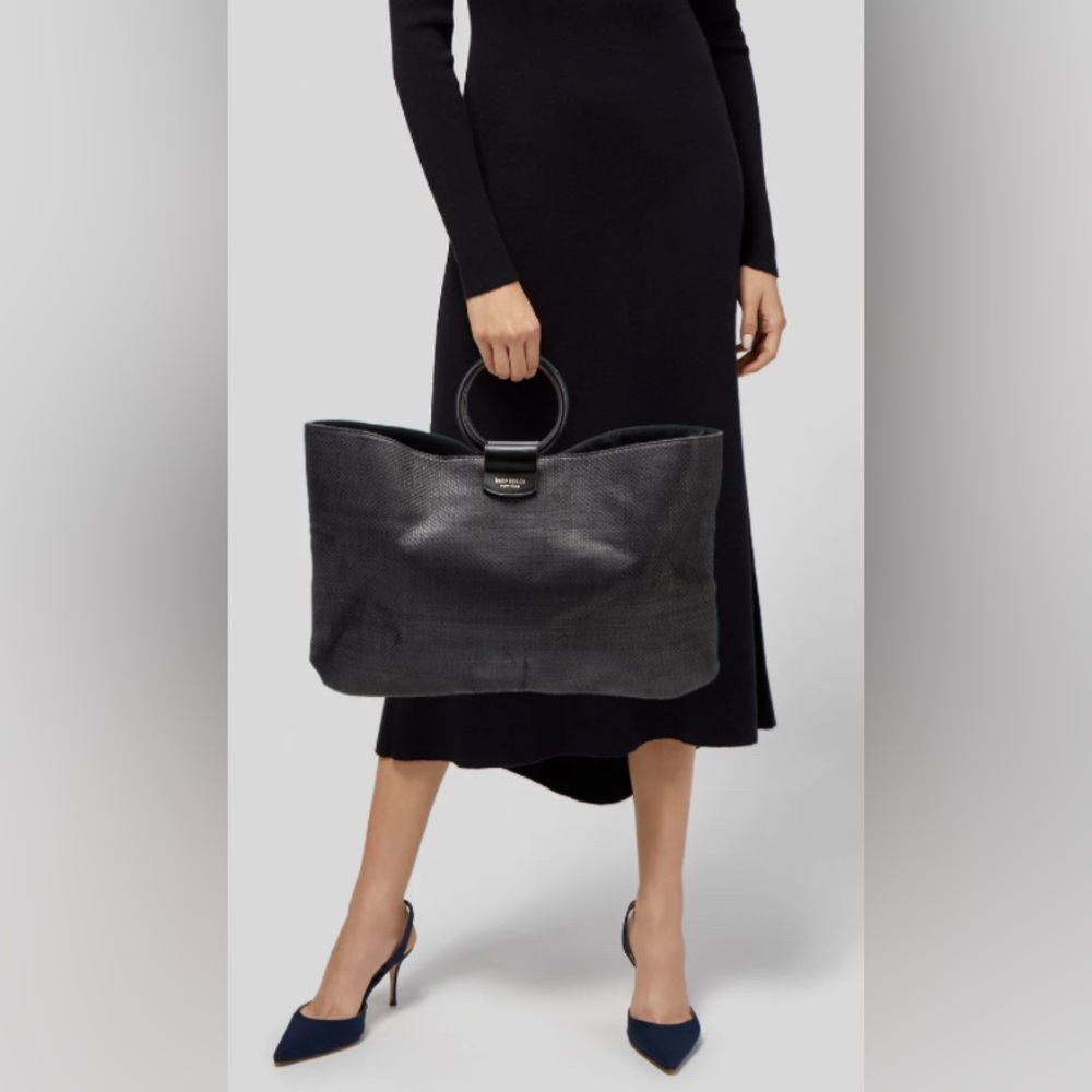 EUC - Kate Spade ♠️ New York Black Raffia Large Tote Bag With Ring Handles - Picture 2 of 13